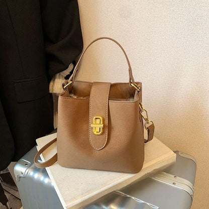 Top Handle Plain Faux Leather Bucket Bag