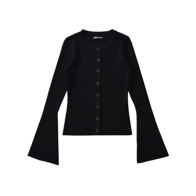 Crew Neck Button-Up Plain Crop Cardigan