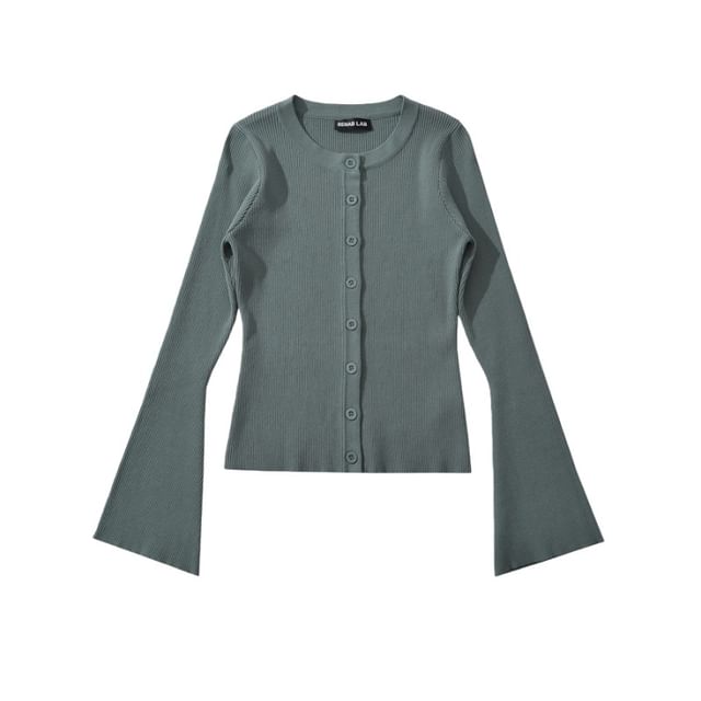 Crew Neck Button-Up Plain Crop Cardigan