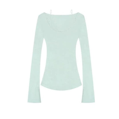 Mock Two Piece Scoop Neck Lace Trim Top