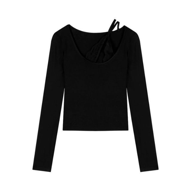U Neck Plain Long Sleeve T Shirt
