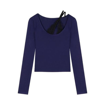 U Neck Plain Long Sleeve T Shirt