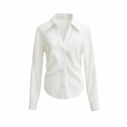Long Sleeve V-Neck Lace Trim Blouse
