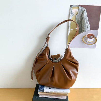 Ruched Faux Leather Shoulder Bag