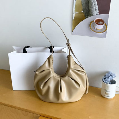 Ruched Faux Leather Shoulder Bag
