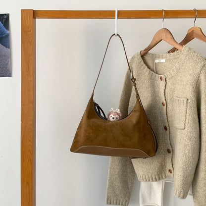 Buckled Panel Faux Suede Shoulder Bag