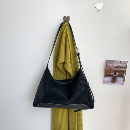 Buckled Panel Faux Suede Shoulder Bag