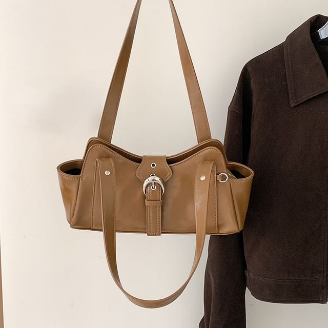 Buckled Studded Shoulder Bag