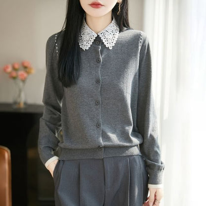 Lace Collar Plain Cardigan
