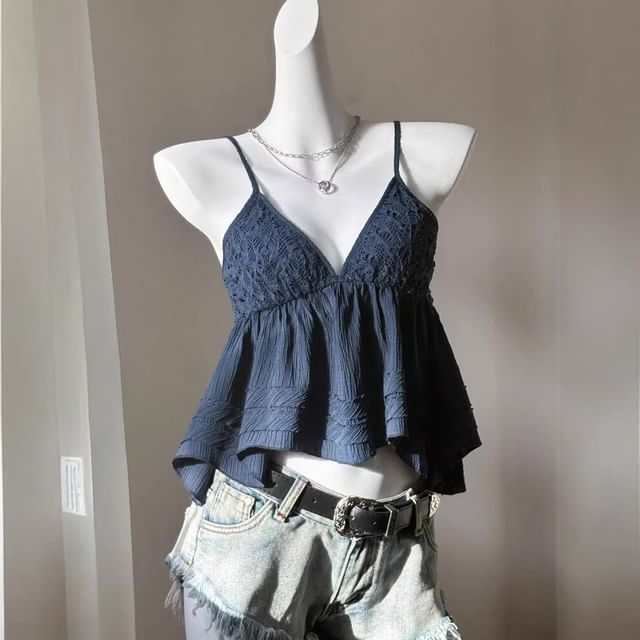 V Neck Lace Panel Camisole Top