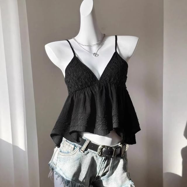 V Neck Lace Panel Camisole Top