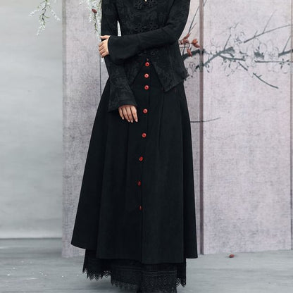 Contrast Stitch Layered Corduroy A-Line Maxi Skirt - Altfashion Shop