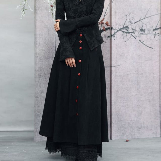 Contrast Stitch Layered Corduroy A-Line Maxi Skirt - Altfashion Shop