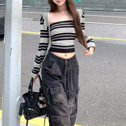 Striped Knit Crop Tube Top with Open Front Shrug Set