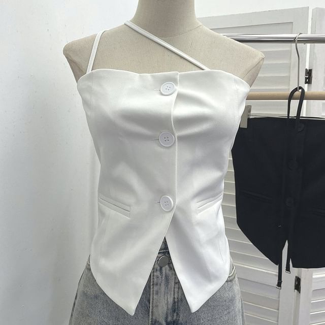 Halter-Neck Button-Up Top with Slit - Chic
