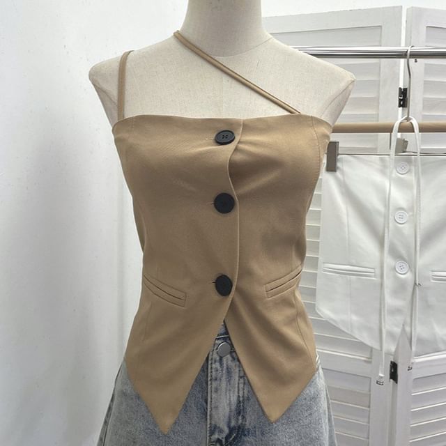 Halter-Neck Button-Up Top with Slit - Chic
