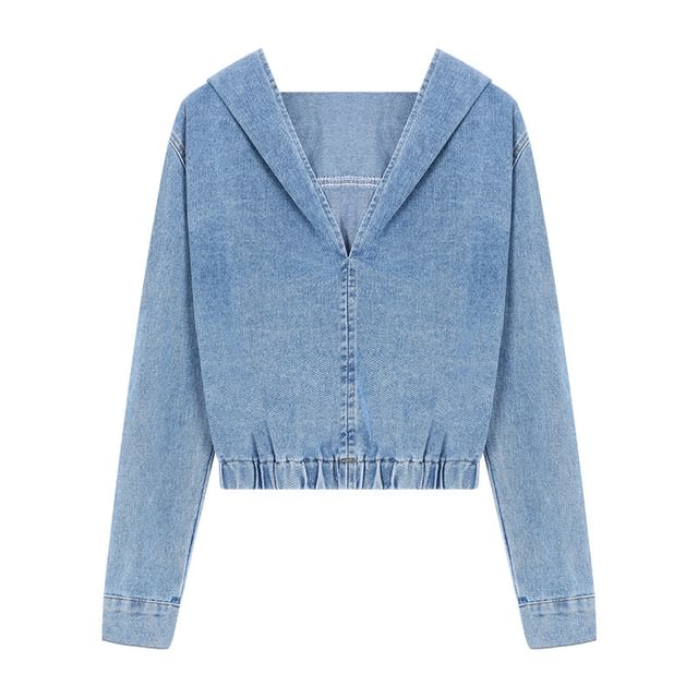 Washed Denim Hoodie and Shorts Set