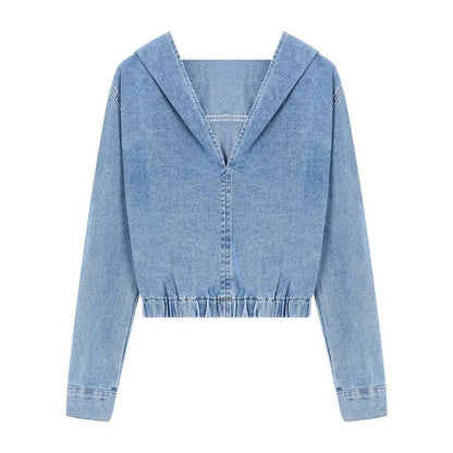 Washed Denim Hoodie and Shorts Set