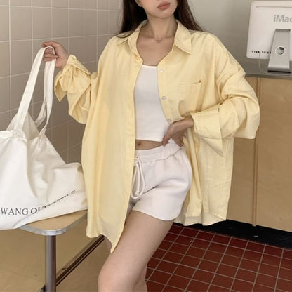 Striped Long-Sleeve Button Blouse with Classic Collar