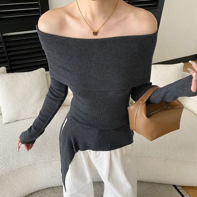Off-Shoulder Knit Top - Long Sleeve Cozy Style