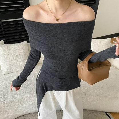 Off-Shoulder Knit Top - Long Sleeve Cozy Style