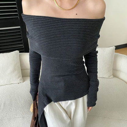 Off-Shoulder Knit Top - Long Sleeve Cozy Style