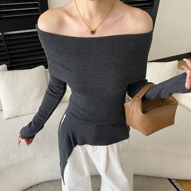 Off-Shoulder Knit Top - Long Sleeve Cozy Style