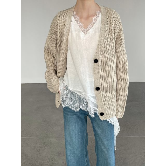 Asymmetric Long Top with Lace Panel - Sleeveless