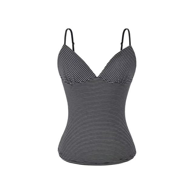 Shirred Striped Crop Top with V-Neckline - Trendy