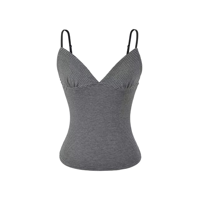 Shirred Striped Crop Top with V-Neckline - Trendy
