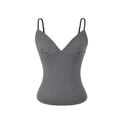 Shirred Striped Crop Top with V-Neckline - Trendy