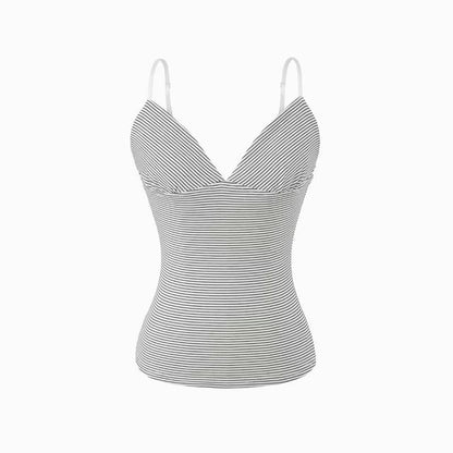 Shirred Striped Crop Top with V-Neckline - Trendy
