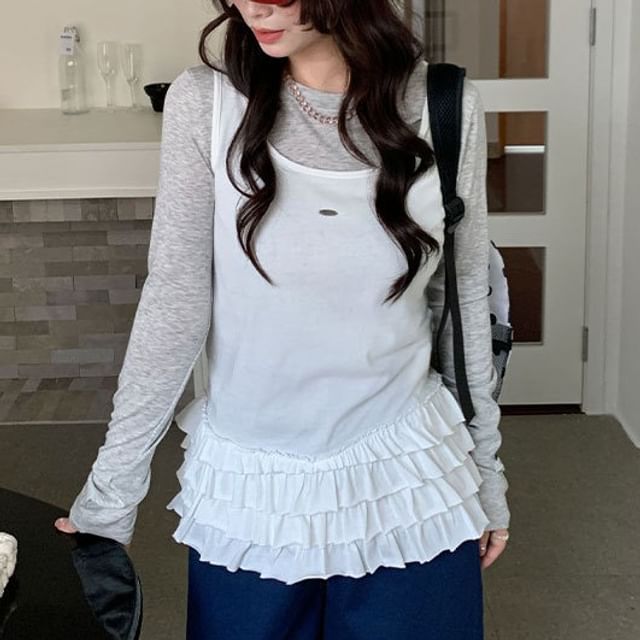 Ruffled Scoop Neck Layered Tank