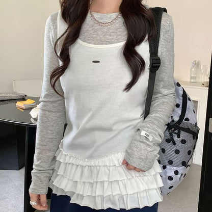Ruffled Scoop Neck Layered Tank