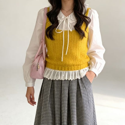 Elegant Lace Collar Long Sleeve Shirt