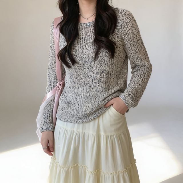 Cozy Long Sleeve Melange Knit Pullover