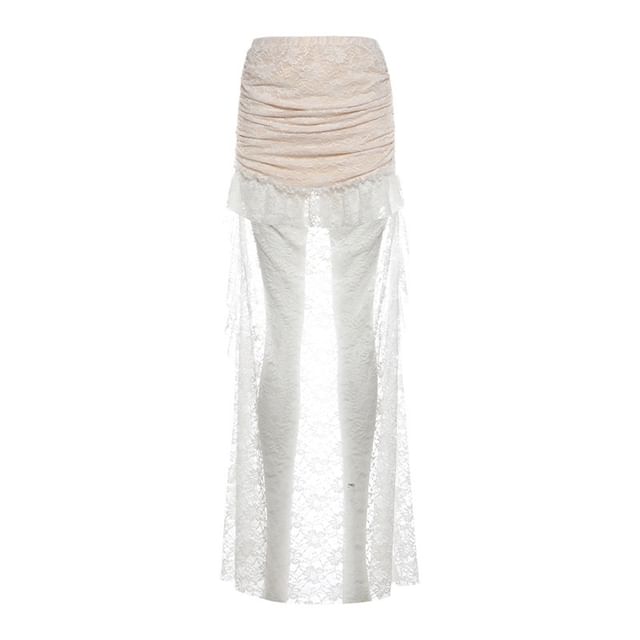 Lace Sleeveless Crop Top with High-Low Skirt