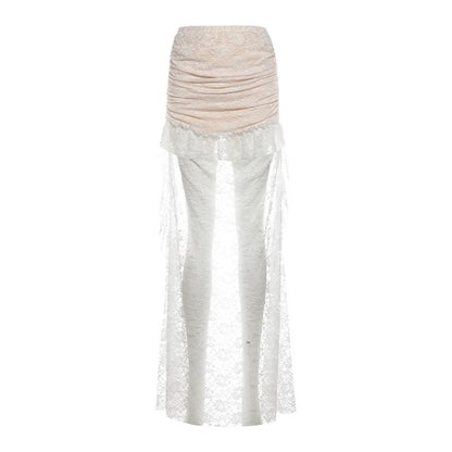 Lace Sleeveless Crop Top with High-Low Skirt