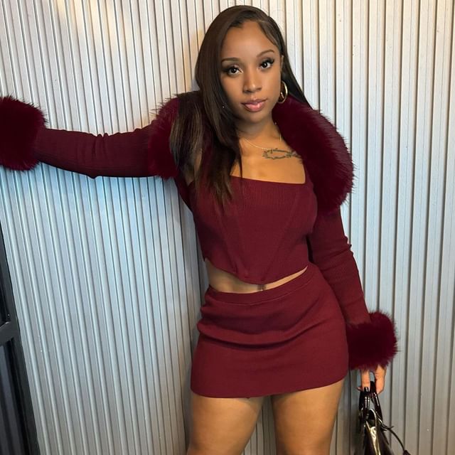 Furry Trim Crop Top and Mini Skirt Set