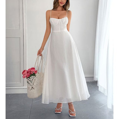Spaghetti Strap Plain Slim-Fit Maxi A-Line Dress