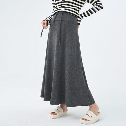 Black Maternity Maxi Skirt with Drawstring Waist - Altfashion Shop