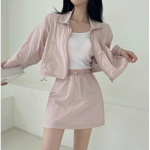 Black Crop Jacket & Mini Skirt Set - Altfashion Shop