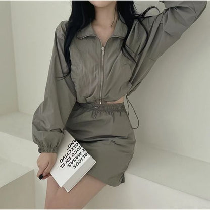 Black Crop Jacket & Mini Skirt Set - Altfashion Shop