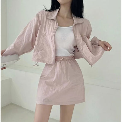 Black Crop Jacket & Mini Skirt Set - Altfashion Shop