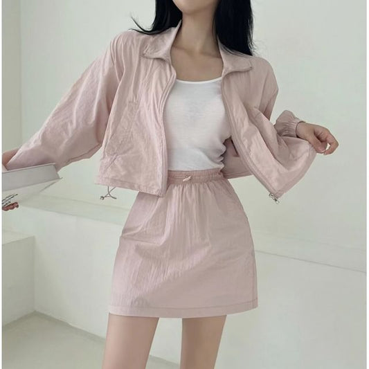 Black Crop Jacket & Mini Skirt Set - Altfashion Shop