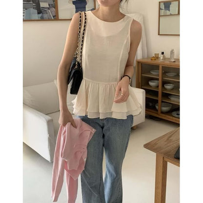 Ruffled Backless Sleeveless Blouse