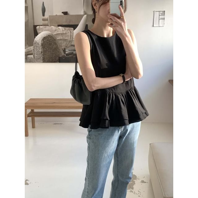 Ruffled Backless Sleeveless Blouse