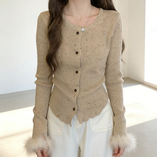 Micro Dot Ribbed Cardigan