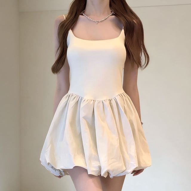 Spaghetti Strap Scoop Neck Plain Mini A-Line Dress