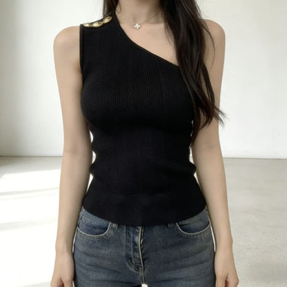 Ribbed One-Shoulder Tank Top